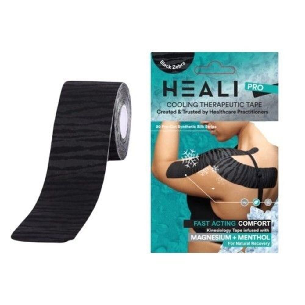 Heali Kinesiology Tape with Magnesium and Menthol, 20 Pcs 1-Pack, Black Zebra
